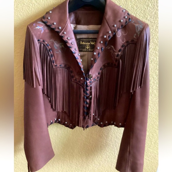 patricia wolf Jackets & Blazers - Patricia Wolf handpainted leather fringe jacket indian ponies wearable art $795